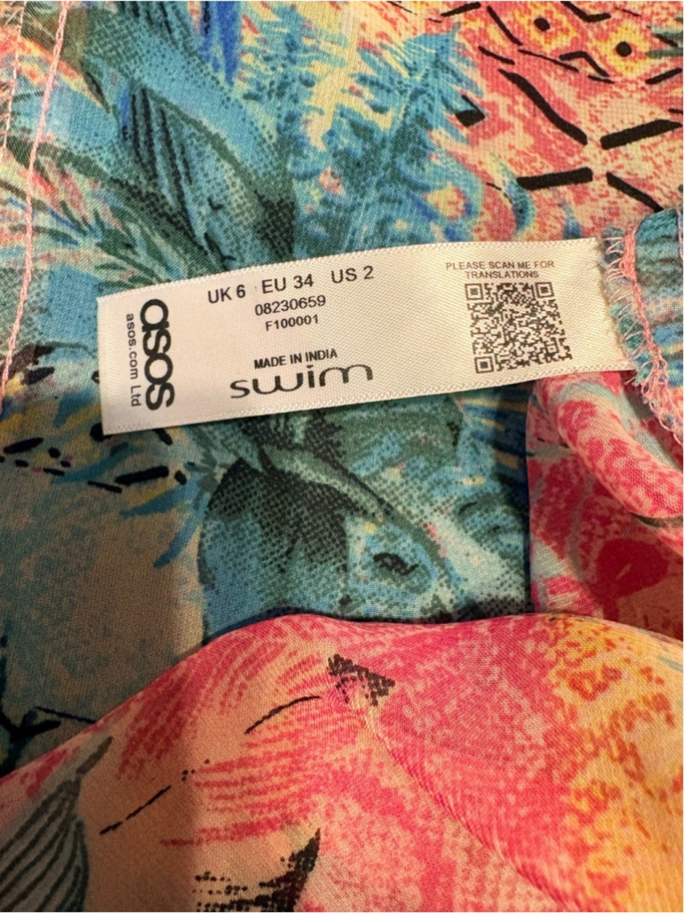 ASOS Tropical Print Sarong Size 2 Pink and Green - Picture 4 of 7